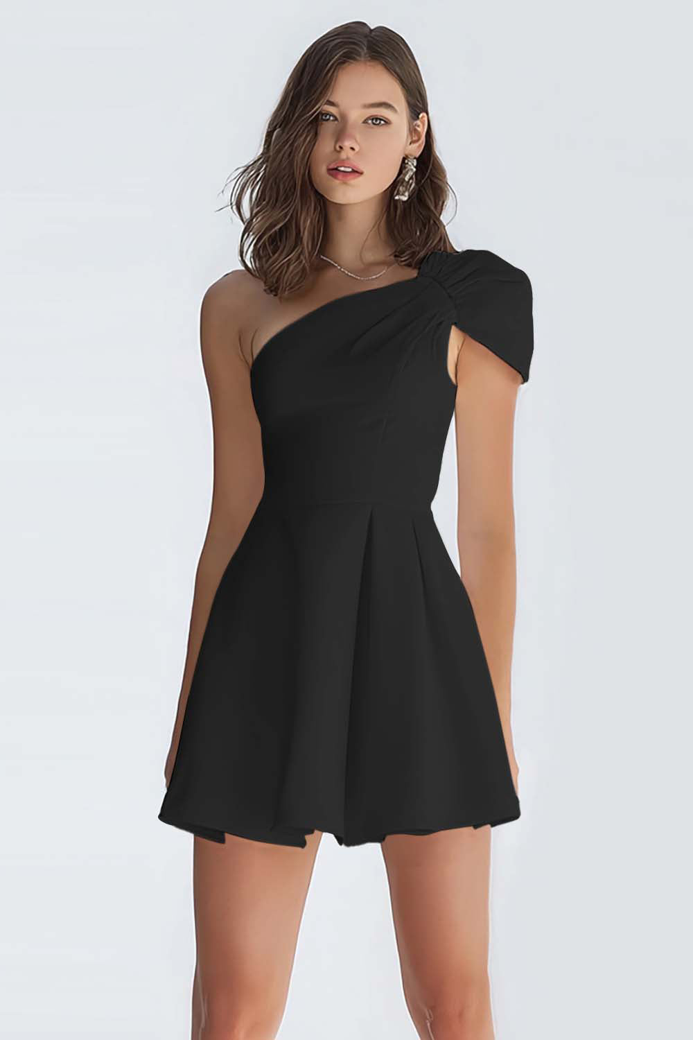 Simple Ivory A-Line One Shoulder Short Satin Homecoming Dress