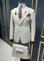 Simple Ivory Peaked Lapel Three-Piece Prom Suit For Men
