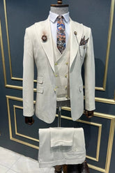 Simple Ivory Peaked Lapel Three-Piece Prom Suit For Men