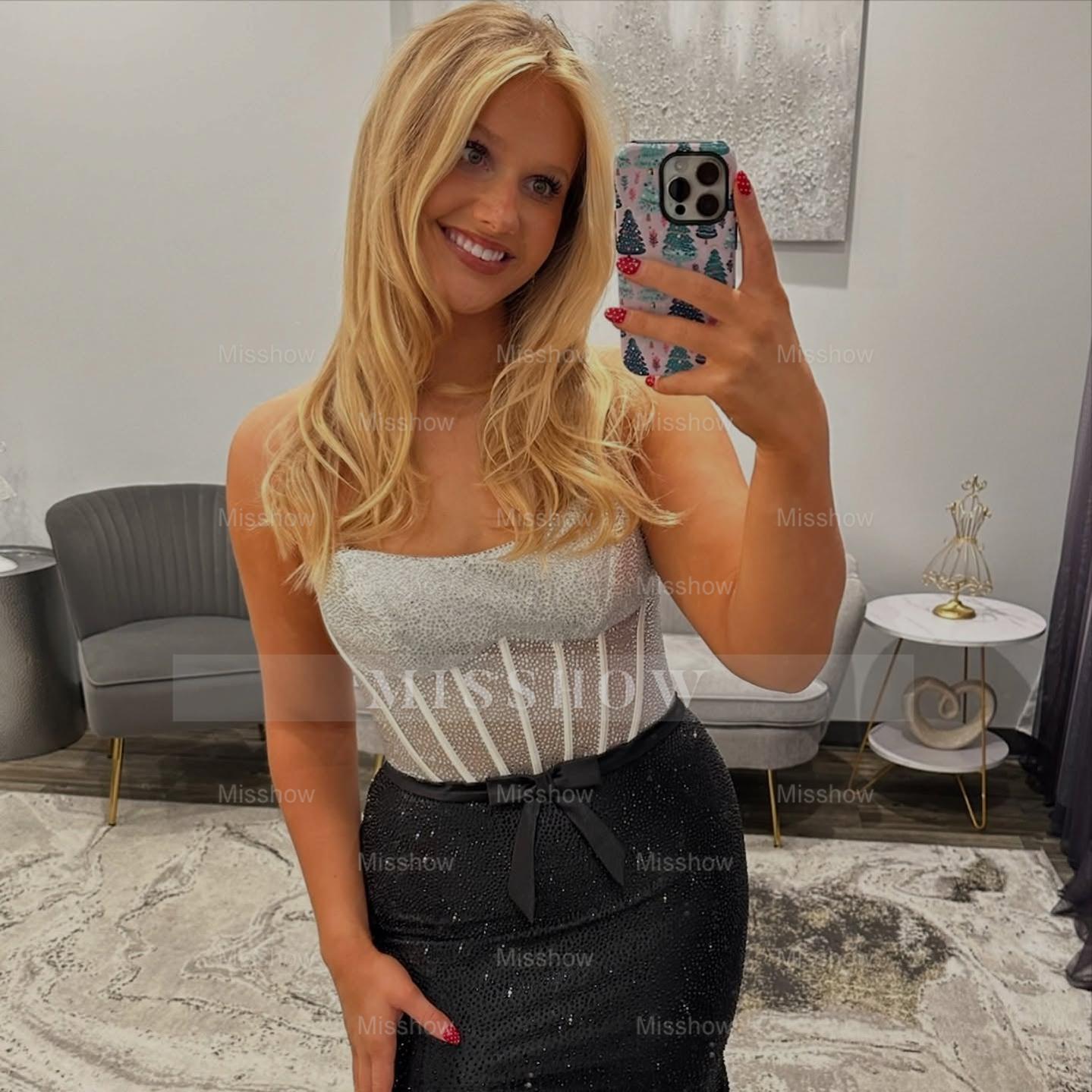 Simple Long Black Mermaid Strapless Glitter Prom Dress with Slit