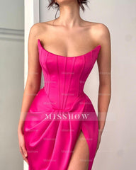 Simple Long Fuchsia Sexy Sleeveless Satin Prom Dress With Slit