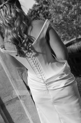 Simple Long White Column Off-the-shoulder Satin Corset Wedding Dress with Slit