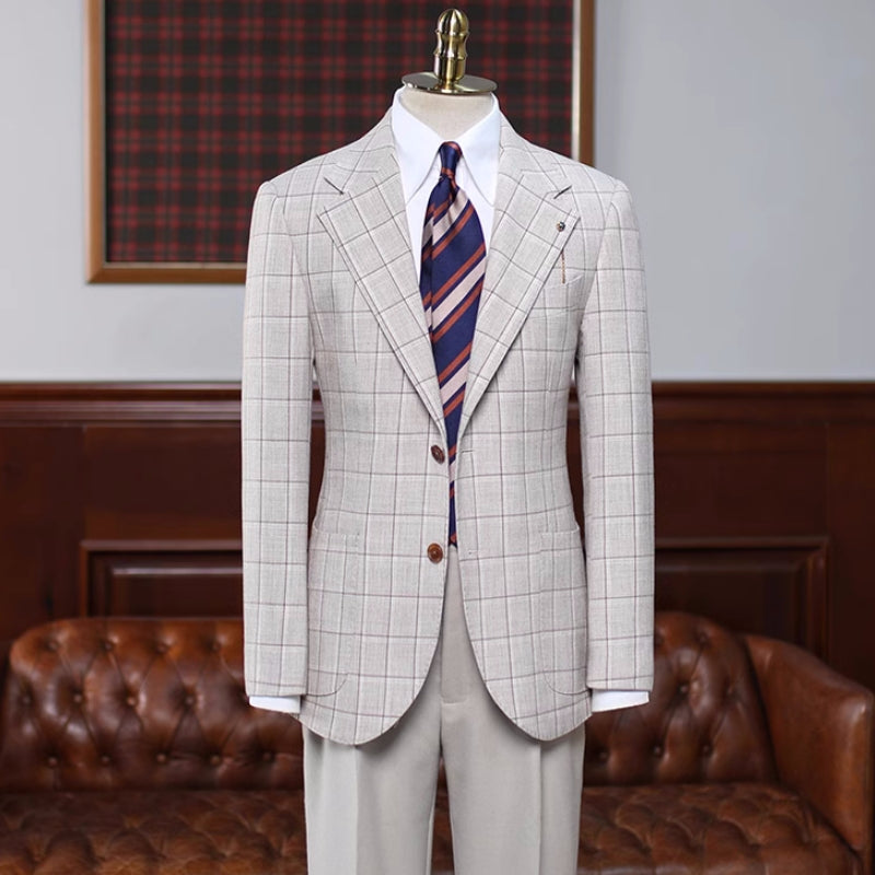 Simple Off White Notch Lapel Plaid Business Suit Collection