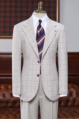 Simple Off White Notch Lapel Plaid Business Suit Collection