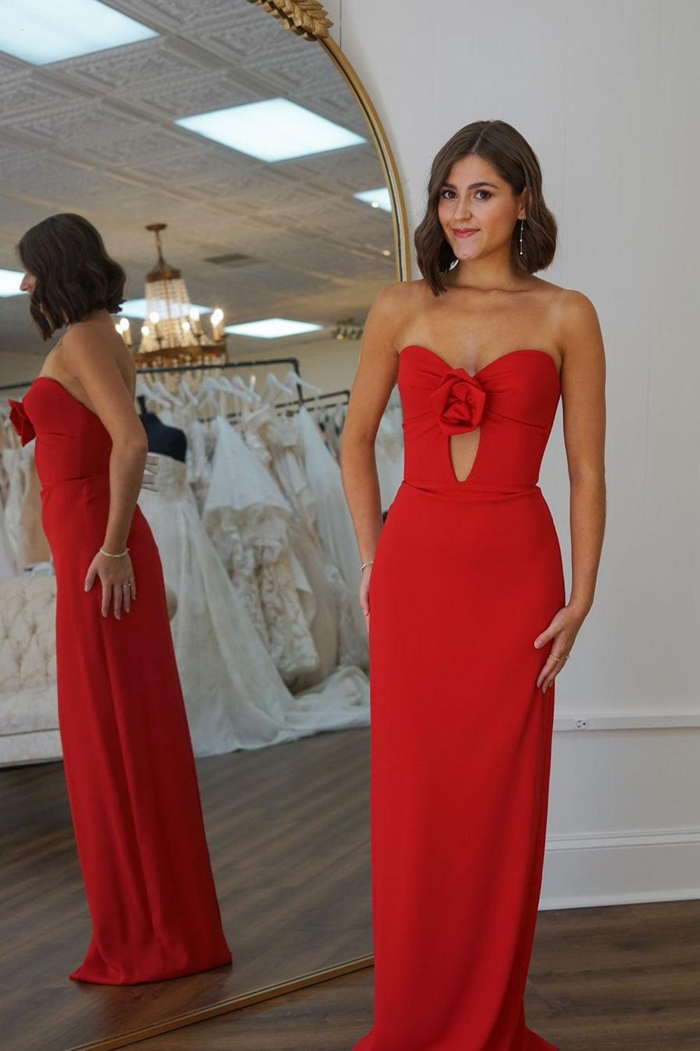 Red sweetheart applique mermaid prom dress