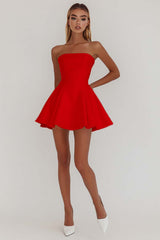 Simple White A Line Strapless Mini Satin Cocktail Dress