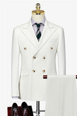 Simple White Double-Breasted Peak Lapel Formal Business Suit