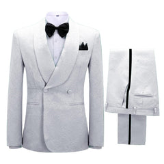 Simple White Jacquard Shawl Collar Double Breasted Groom's Suit