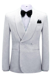 Simple White Jacquard Shawl Collar Double Breasted Groom's Suit