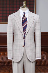 Simple White Notch Lapel Plaid Business Suit Collection