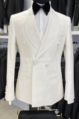 Simple White Shawl Collar Double-Breasted Wedding Suit