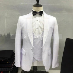 Simple White Shawl Collar Three-Piece Wedding Suit