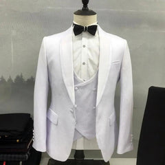 Simple White Shawl Collar Three-Piece Wedding Suit