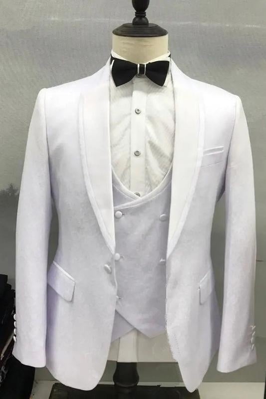 Simple White Shawl Collar Three-Piece Wedding Suit