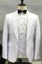Simple White Shawl Collar Three-Piece Wedding Suit
