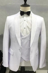 Simple White Shawl Collar Three-Piece Wedding Suit