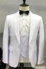 Simple White Shawl Collar Three-Piece Wedding Suit