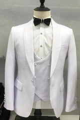 Simple White Shawl Collar Three-Piece Wedding Suit