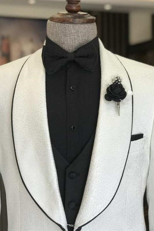 Simple White Shawl Collar Two-Piece Men's Suit For Wedding