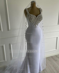 Simple White Sweetheart Sleeveless Mermaid Wedding Dress with Rhinestones