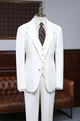 Simple White Three Pieces Notched Lapel Slim Fit Custom Business Suit
