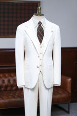 Simple White Three Pieces Notched Lapel Slim Fit Custom Business Suit