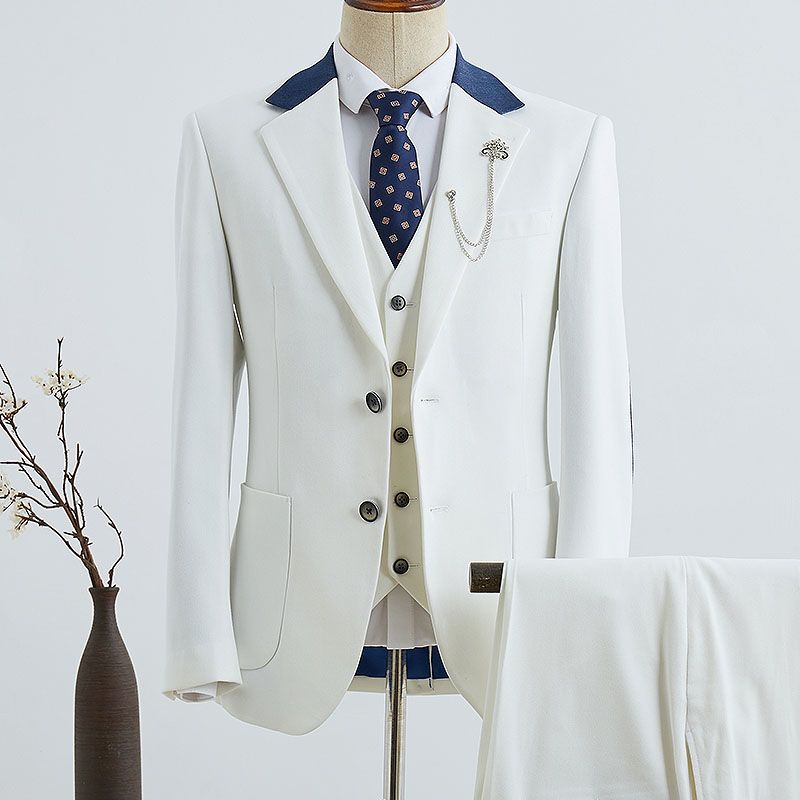 Simple White Three Pieces Slim Fit Men’s Business Suit