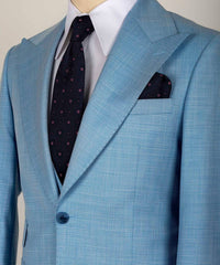 Sky Blue Bespoke Three-Piece Suit with Peaked Lapel for Men