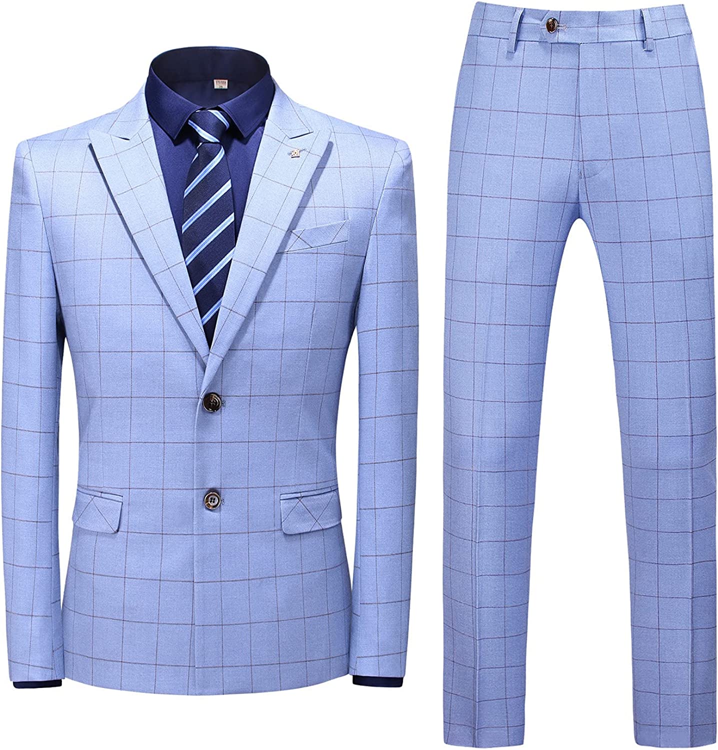 Sky Blue Fancy Two-Piece Peaked Lapel Business Suit