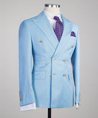 Sky Blue Latest Peak Lapel Double Breasted Two-Piece Prom Suits
