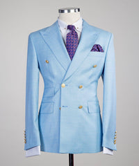 Sky Blue Latest Peak Lapel Double Breasted Two-Piece Prom Suits