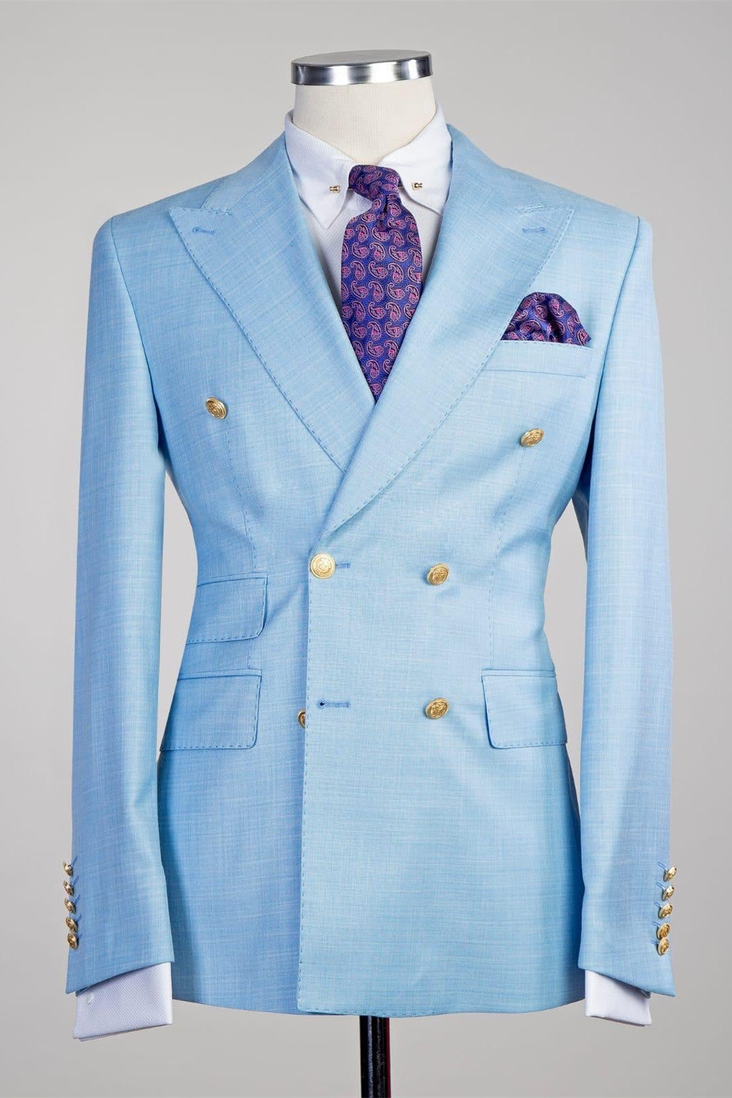 Sky Blue Latest Peak Lapel Double Breasted Two-Piece Prom Suits