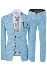 Sky Blue Notched Lapel Three Piece Stylish Prom Suit