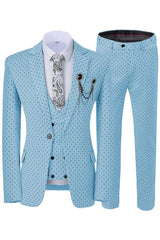 Sky Blue Notched Lapel Three Piece Stylish Prom Suit