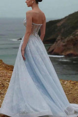 Sky Rhinestone Strapless Sweetheart Sequined Beaded Ball Gown Floor Length Evening Gown