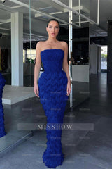 Sky Strapless Sleeveless Mermaid Sequined Beaded Appliques Floor Length Evening Gown