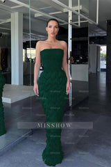 Sky Strapless Sleeveless Mermaid Sequined Beaded Appliques Floor Length Evening Gown