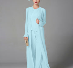 Chiffon Long Sleeves Mother Of The Bride Pantsuits With Jacket Sequins