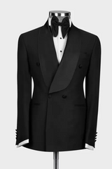 Sleek Black Shawl Lapel Double Breasted Wedding Suit
