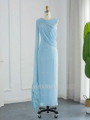 Sleeveless Cowl Neck Chiffon Prom Dress with Feather Ruched Slit and Sheath/Column Sweep/Brush Train