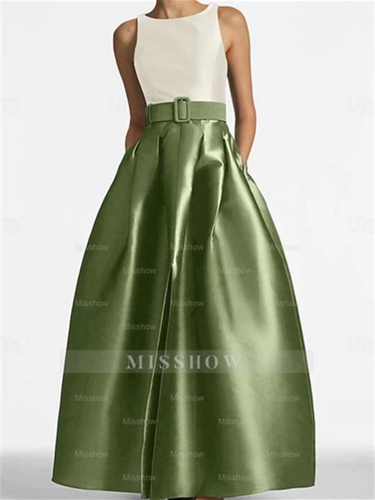 Sleeveless Floor-Length A-Line Princess Mother of the Bride Dress with Belt