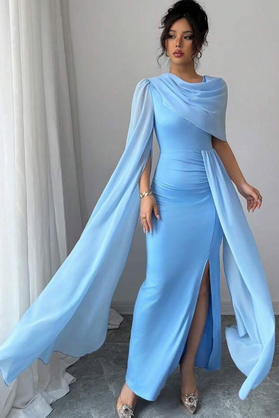 Sleeveless Jewel Neck Long Mermaid Formal Dress With Split Pleated