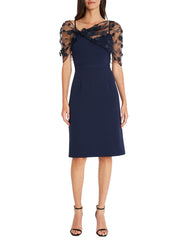 Sleeveless Knee-Length Mother of the Bride Dress with Spaghetti Straps and Watteau Train