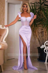 Sleeveless Mermaid Sky Blue Sweetheart Beadings Formal Dress With Side Split