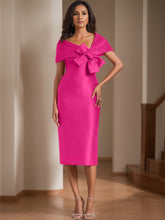 Sleeveless Off-The-Shoulder Knee-Length Satin Sheath Dress with Bow(s) for the Mother of the Bride