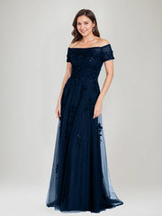 Sleeveless Off-the-Shoulder A-Line Dresses for Mother of the Bride & Groom with Appliques