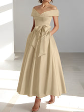 Sleeveless Off-the-Shoulder A-Line/Princess Ankle-Length Mother of the Bride Dresses with Pockets