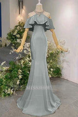 Sleeveless Off the Shoulder Long Mermaid Formal Dress With Pleated