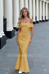 Sleeveless Off the Shoulder Long Mermaid Formal Dress With Pleated