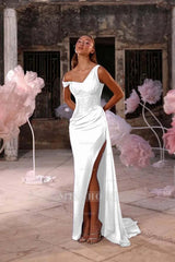 Sleeveless One Shoulder Long Split Formal Dress With Pleated Sequin